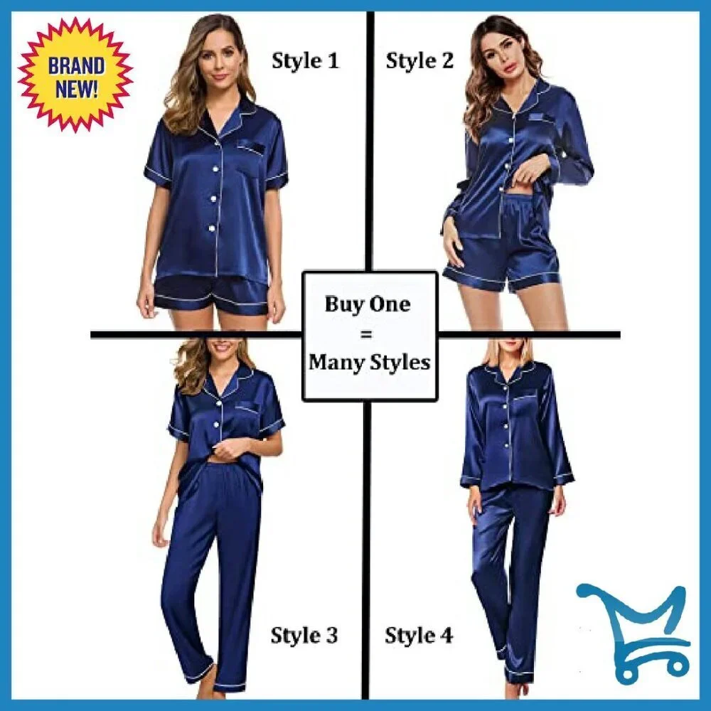 Silk Pajama Set 4Pcs Button Down Sleepwear Loungewear Women's
